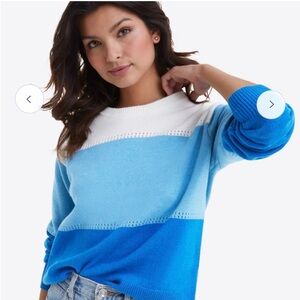 Draper James Blue and Cream Colorblock Sweater